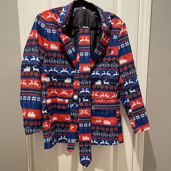 Men's Ugly Christmas Blazer And Tie Size Small NWOT Beer Deer Santa Print - Picture 8 of 11